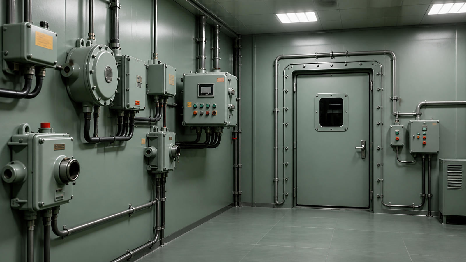 Nuclear facility electromagnetic shielding room with multi cable transit penetrations