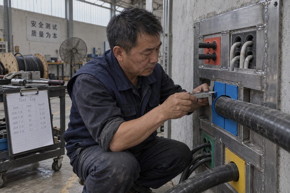 Peeled rubber module maintaining watertight seal after layer removal for smaller cables (ID#3)
