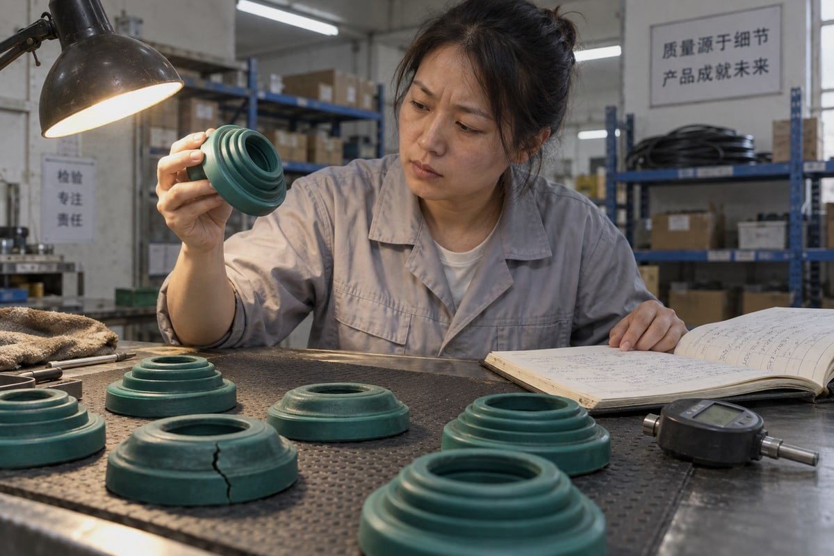 Inspecting old rubber sealing modules for cracks and compression set before reinstallation (ID#3)
