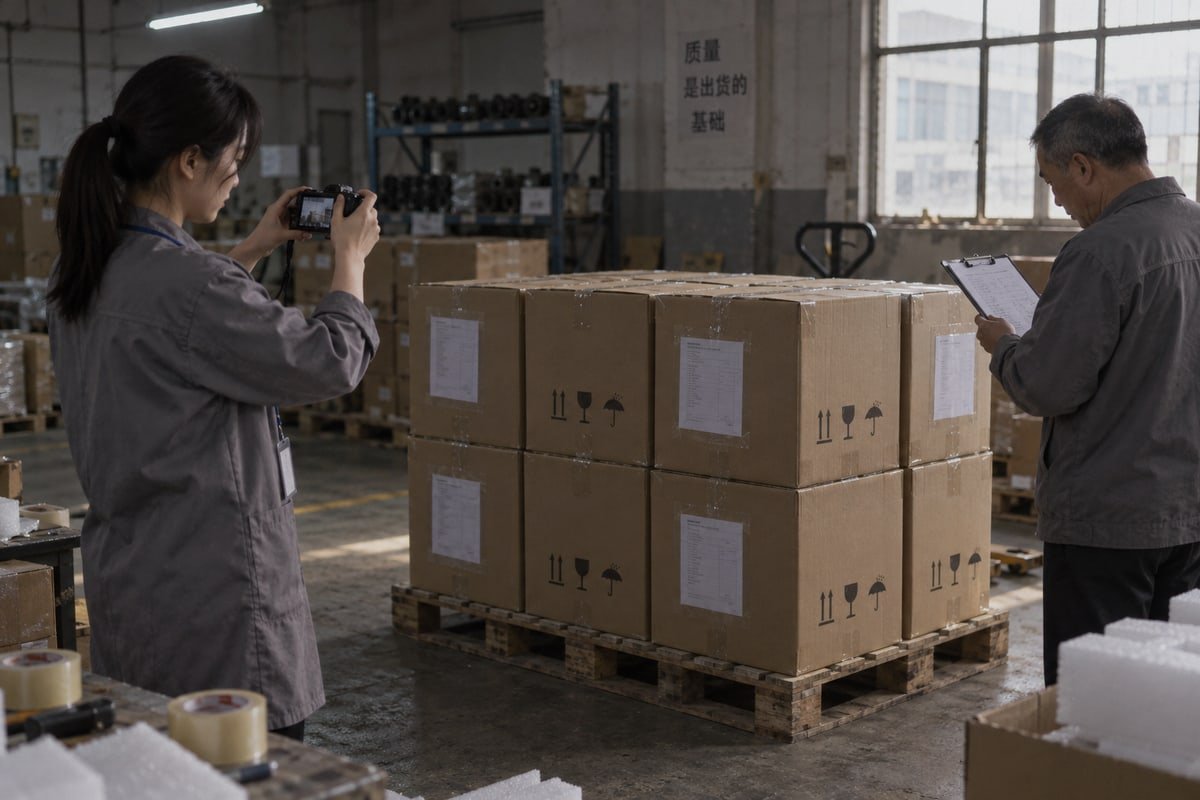 Pre-Shipment Documentation Check Pre-shipment packaging photos and documentation verifying labels and pallet layout before release (ID#5)