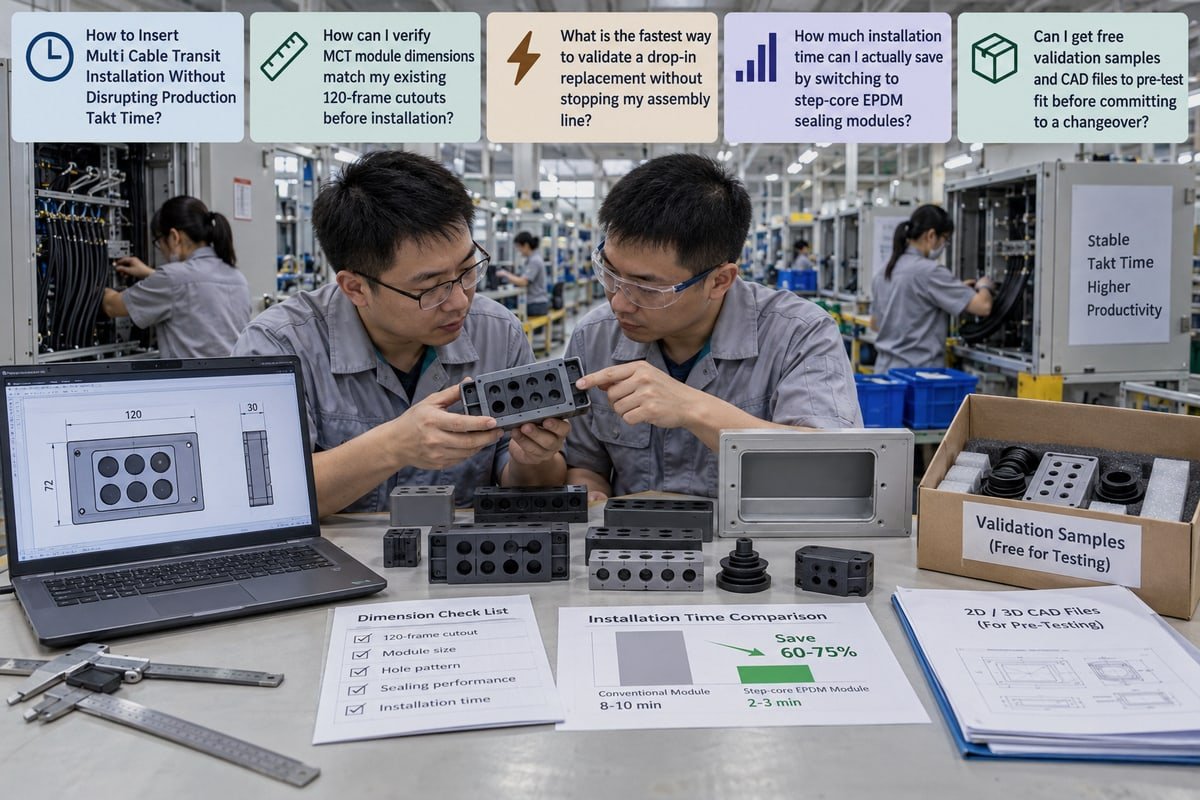 EPDM Sealing Module Efficiency Step-core EPDM sealing modules reducing installation time across varied cable diameters (ID#4)